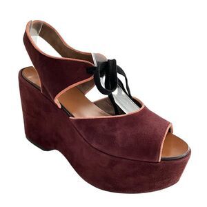 Marni Suede Platform Peep-toe Sandals Burgundy 38